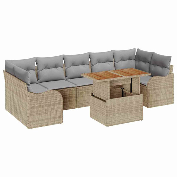 Gartensofa Set Beige/Hellgrau Poly-Rattan 8-teilig
