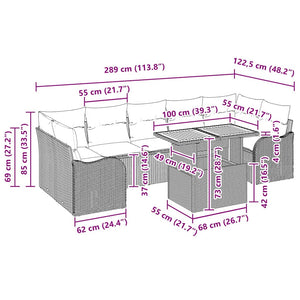 Gartensofa Set Beige/Hellgrau Poly-Rattan 8-teilig