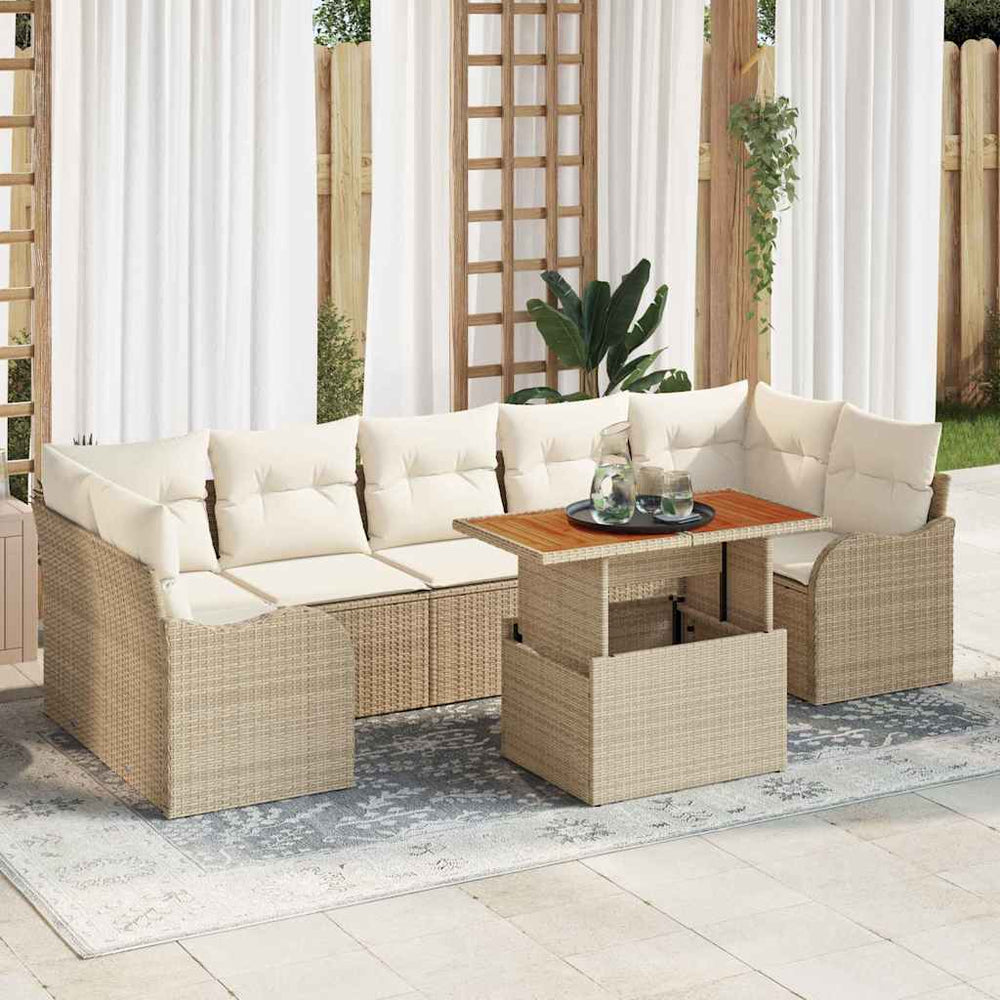 vidaXL Garden Sofa Set with Cushions 8 pcs Beige and Cream Poly Rattan