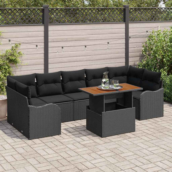 vidaXL Garden Sofa Set with Cushions 8 pcs Black Poly Rattan