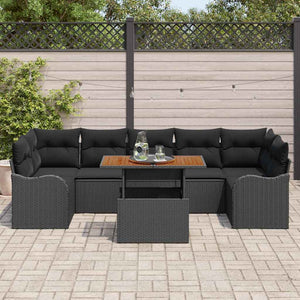 vidaXL Garden Sofa Set with Cushions 8 pcs Black Poly Rattan
