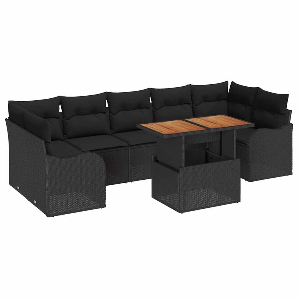 vidaXL Garden Sofa Set with Cushions 8 pcs Black Poly Rattan