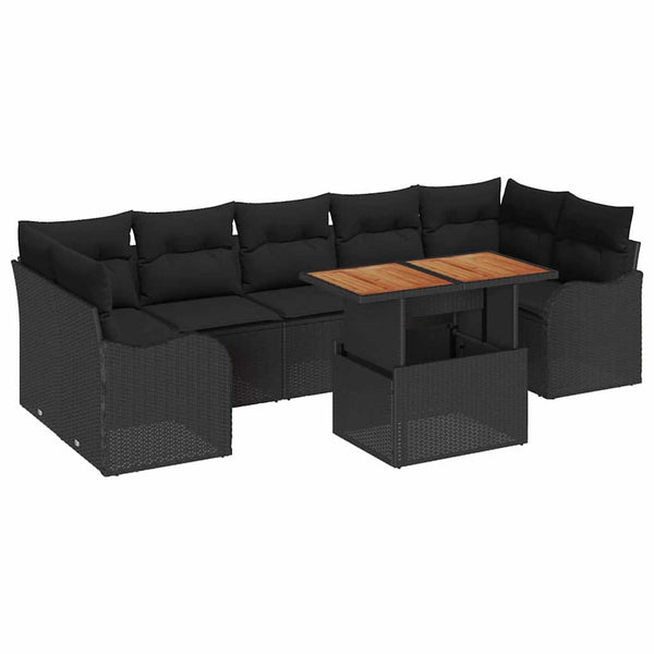 vidaXL Garden Sofa Set with Cushions 8 pcs Black Poly Rattan