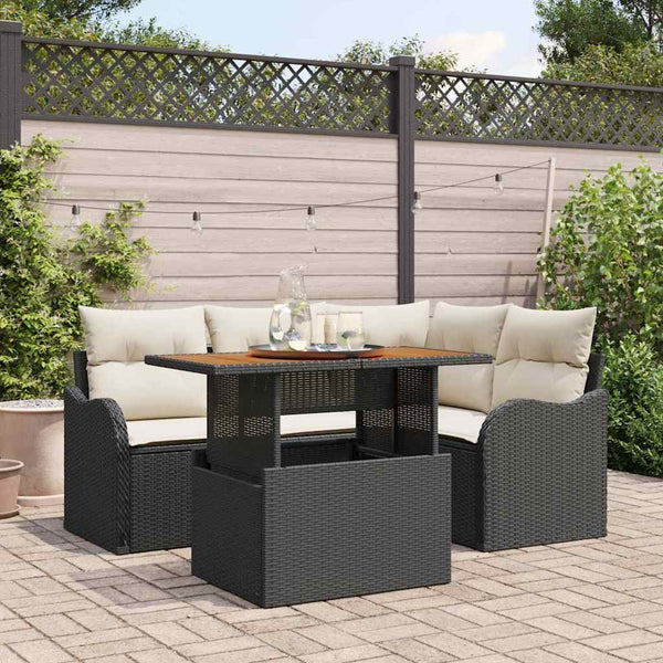 Poly Rattan Gartensofa Set Schwarz Creme