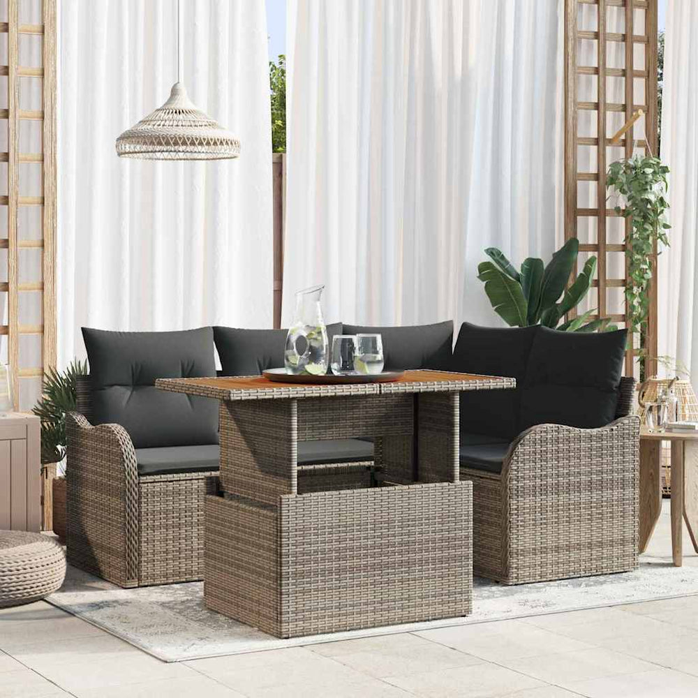 vidaXL Garden Sofa Set with Cushions 5 pcs Grey Poly Rattan