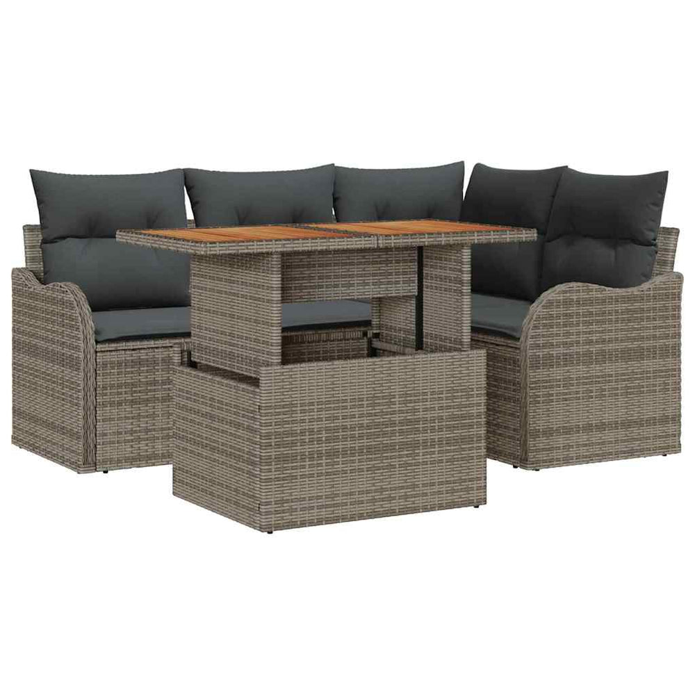 vidaXL Garden Sofa Set with Cushions 5 pcs Grey Poly Rattan