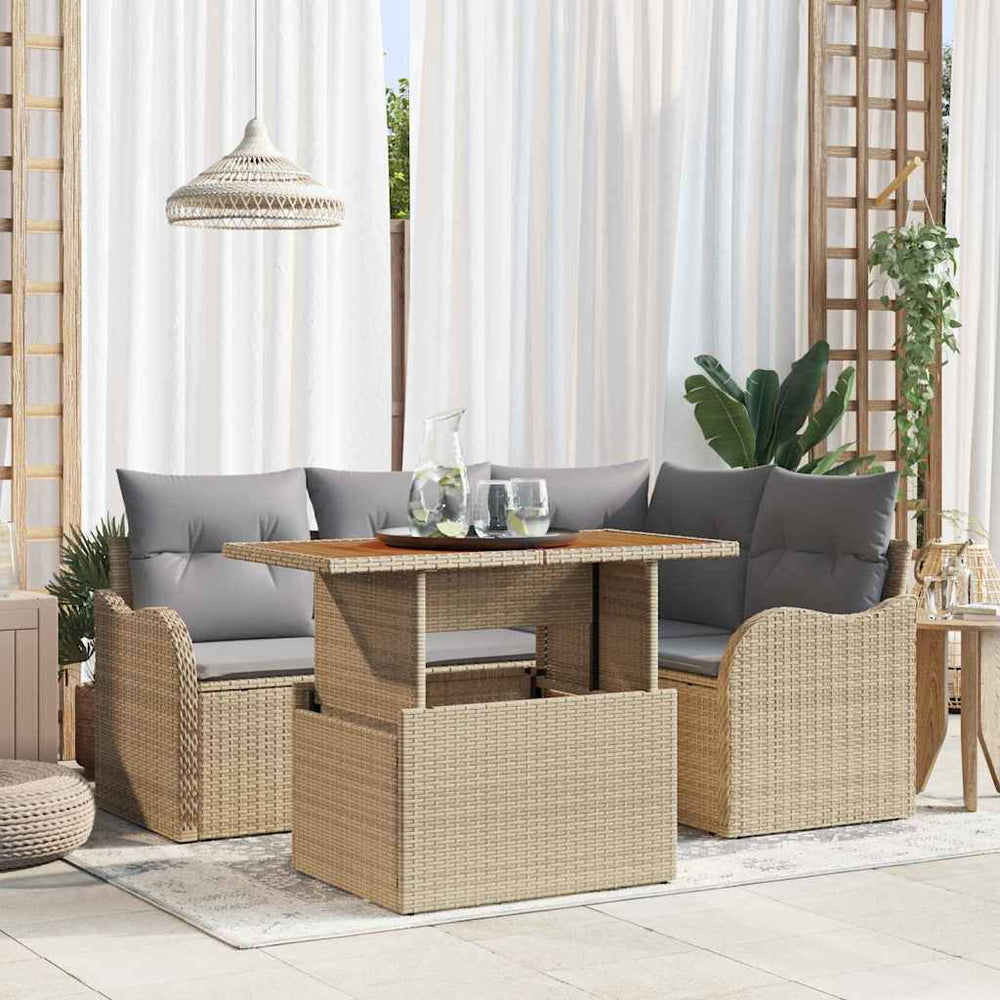 Gartensofa Set Beige/Hellgrau Poly-Rattan 5-teilig