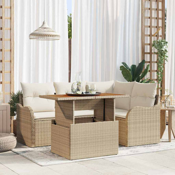 Gartensofa Set Poly-Rattan Beige Creme 5-teilig