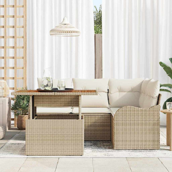 Gartensofa Set Poly-Rattan Beige Creme 5-teilig