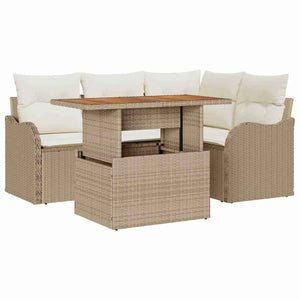 Gartensofa Set Poly-Rattan Beige Creme 5-teilig
