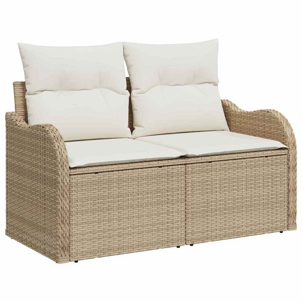 Gartensofa Set Poly-Rattan Beige Creme 5-teilig