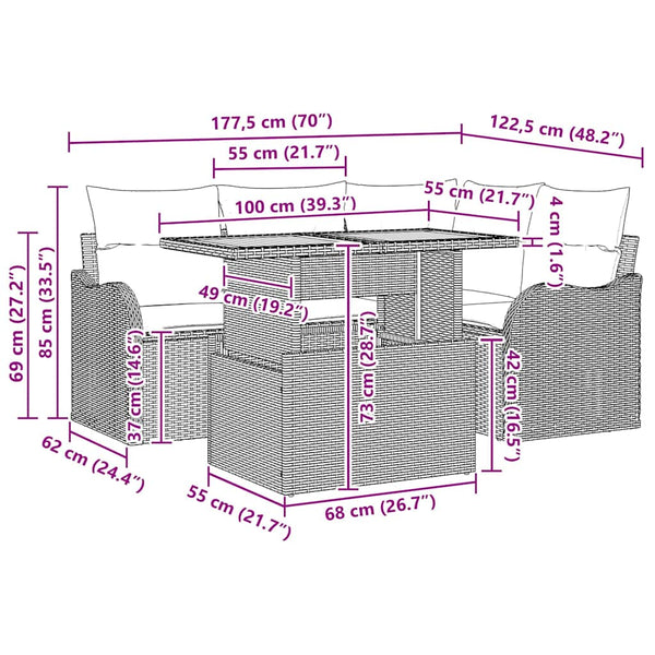Gartensofa Set Poly-Rattan Beige Creme 5-teilig