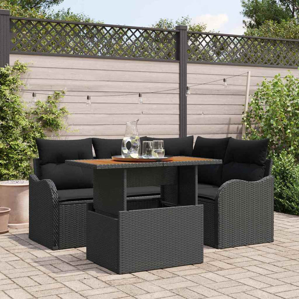 vidaXL 5-Piece Garden Sofa Set with Cushions Black Poly Rattan