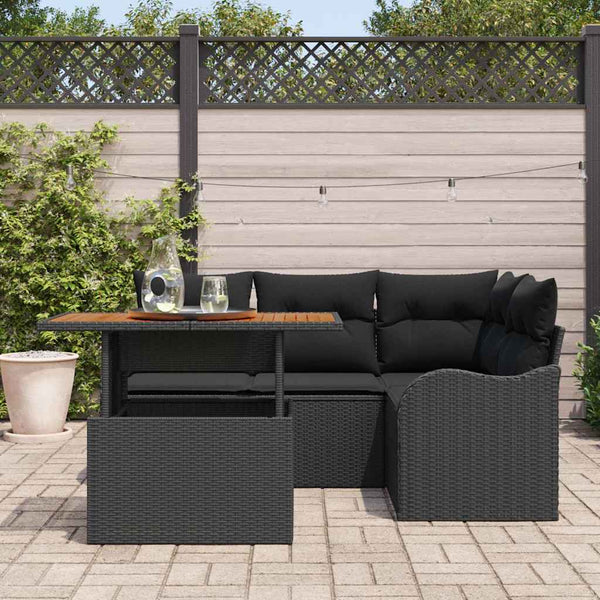 vidaXL 5-Piece Garden Sofa Set with Cushions Black Poly Rattan