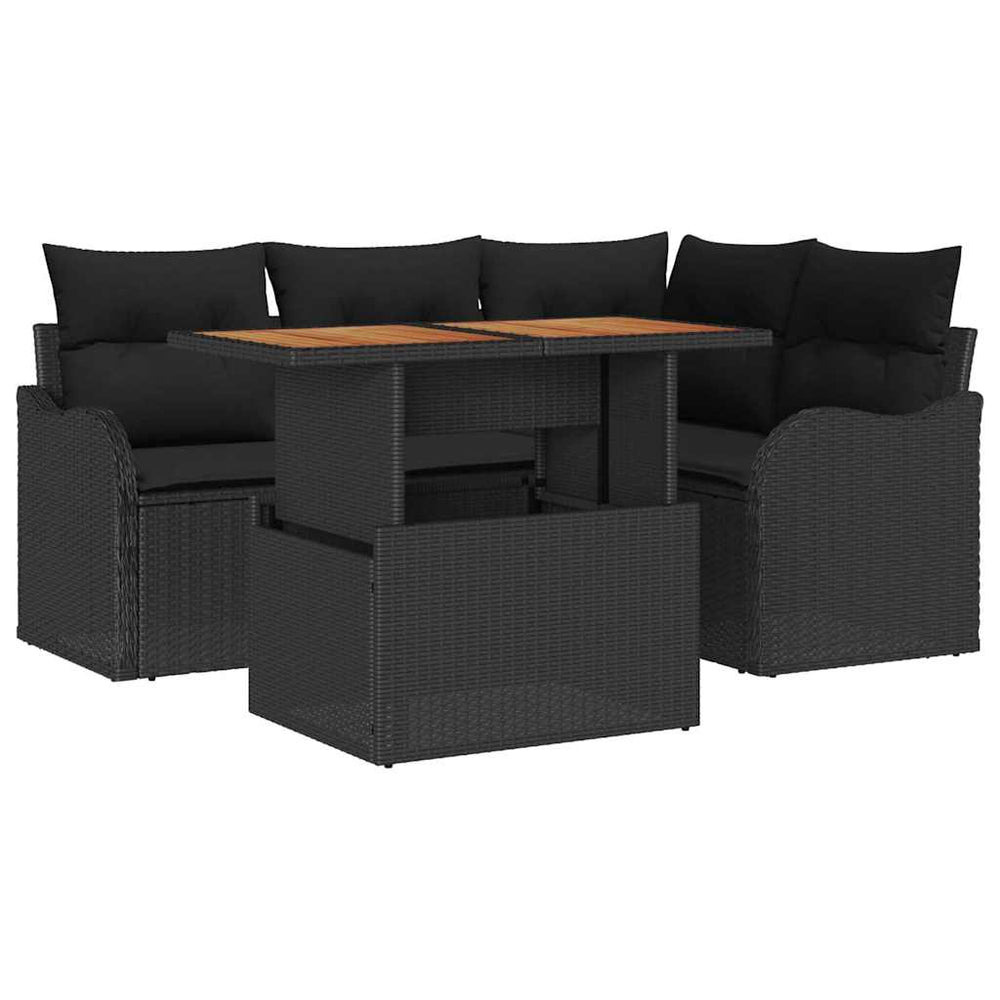 vidaXL 5-Piece Garden Sofa Set with Cushions Black Poly Rattan