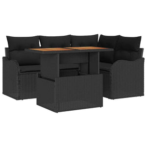 vidaXL 5-Piece Garden Sofa Set with Cushions Black Poly Rattan