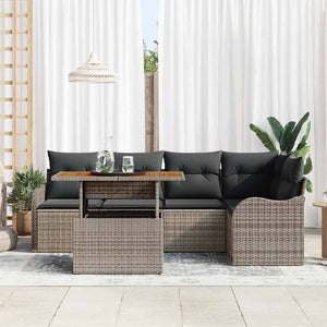 vidaXL Garden Sofa Set with Cushions 6 pcs Grey Poly Rattan