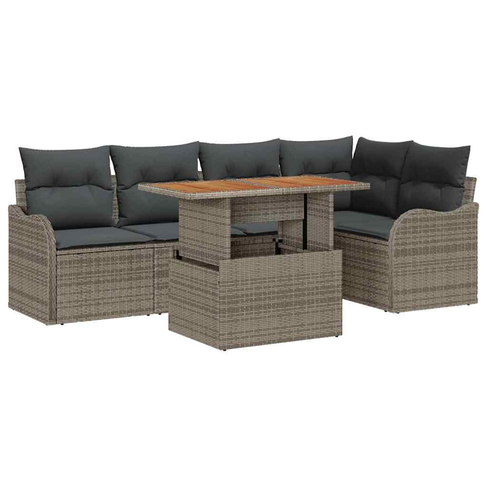 vidaXL Garden Sofa Set with Cushions 6 pcs Grey Poly Rattan