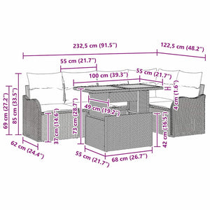 vidaXL Garden Sofa Set with Cushions 6 pcs Grey Poly Rattan