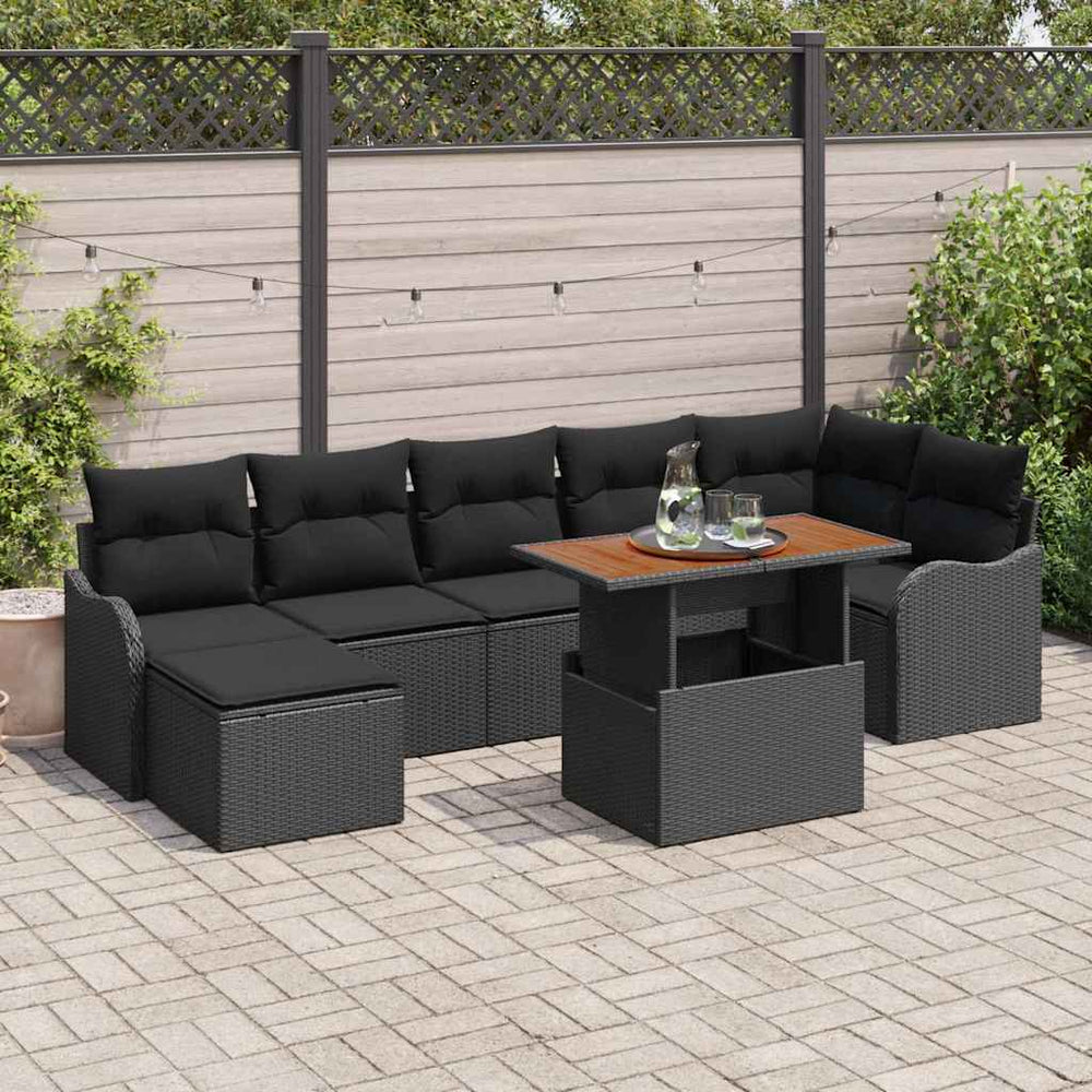 vidaXL Garden Sofa Set with Cushions with Storage 8 pcs Black