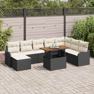 vidaXL Garden Sofa Set with Cushions with Storage 9 pcs Black and Cream
