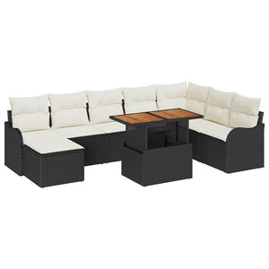 vidaXL Garden Sofa Set with Cushions with Storage 9 pcs Black and Cream