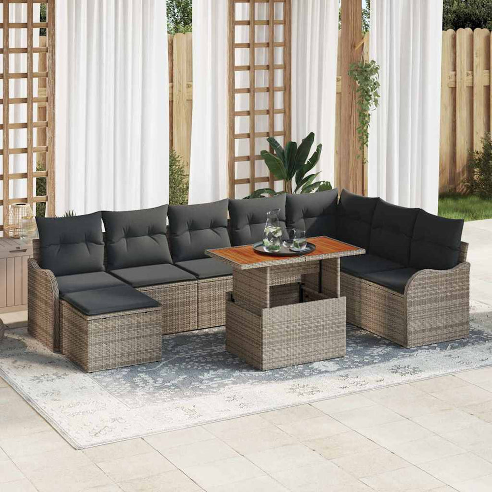 vidaXL Garden Sofa Set with Cushions and Storage 9 pcs Grey