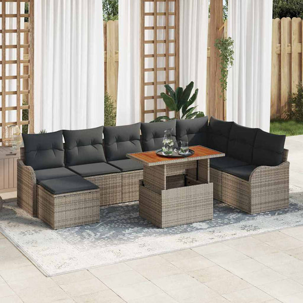 vidaXL Garden Sofa Set with Cushions and Storage 9 pcs Grey