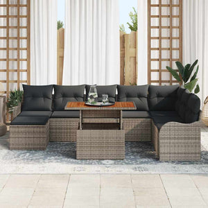vidaXL Garden Sofa Set with Cushions and Storage 9 pcs Grey
