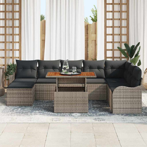 vidaXL Garden Sofa Set with Cushions and Storage 9 pcs Grey