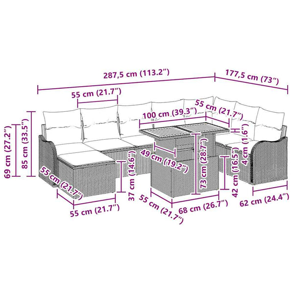 vidaXL Garden Sofa Set with Cushions with Storage 9 pcs Beige and Cream