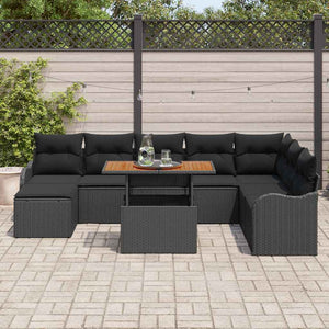 vidaXL Garden Sofa Set with Cushions and Storage 9 pcs Black