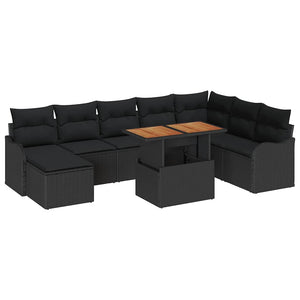 vidaXL Garden Sofa Set with Cushions and Storage 9 pcs Black