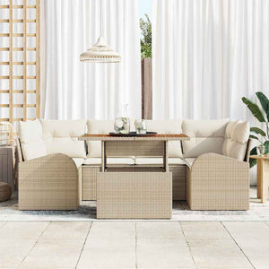 vidaXL Garden Sofa Set with Cushions with Headrest 7 pcs Beige and Cream