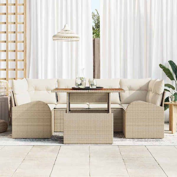 vidaXL Garden Sofa Set with Cushions with Headrest 7 pcs Beige and Cream
