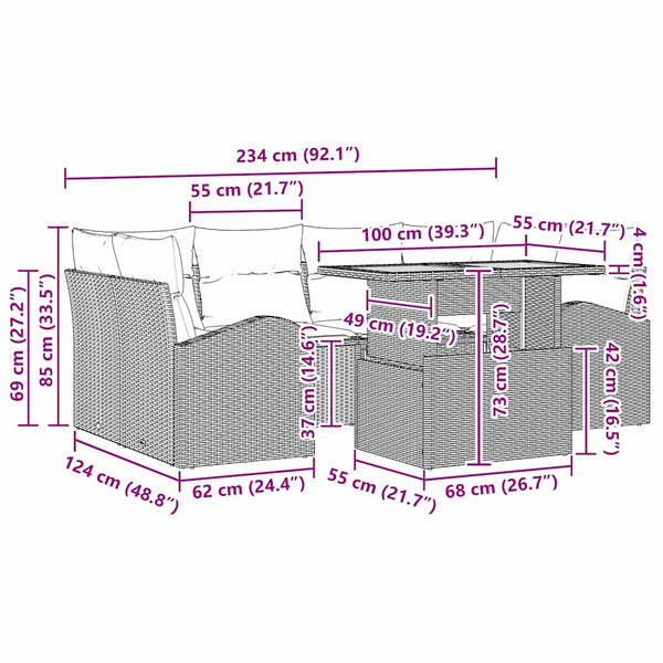 vidaXL Garden Sofa Set with Cushions with Headrest 7 pcs Beige and Cream