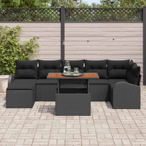 vidaXL Garden Sofa Set with Cushions 8 pcs Black