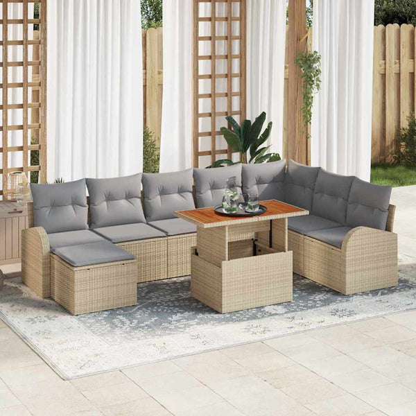 vidaXL Garden Sofa Set with Cushions 9 pcs Beige and Light Gray