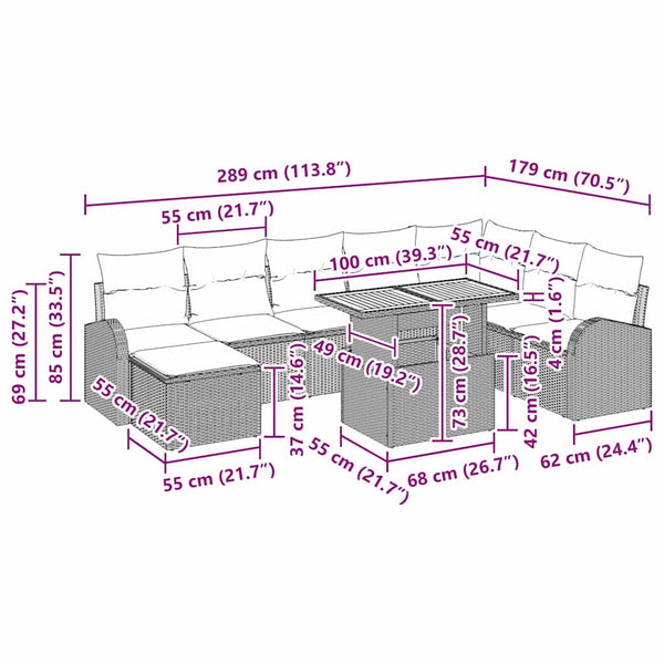 vidaXL Garden Sofa Set with Cushions 9 pcs Beige and Light Gray
