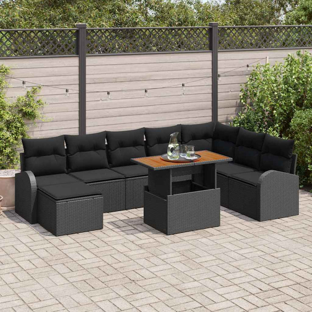 vidaXL Garden Sofa Set with Cushions 9 pcs Black