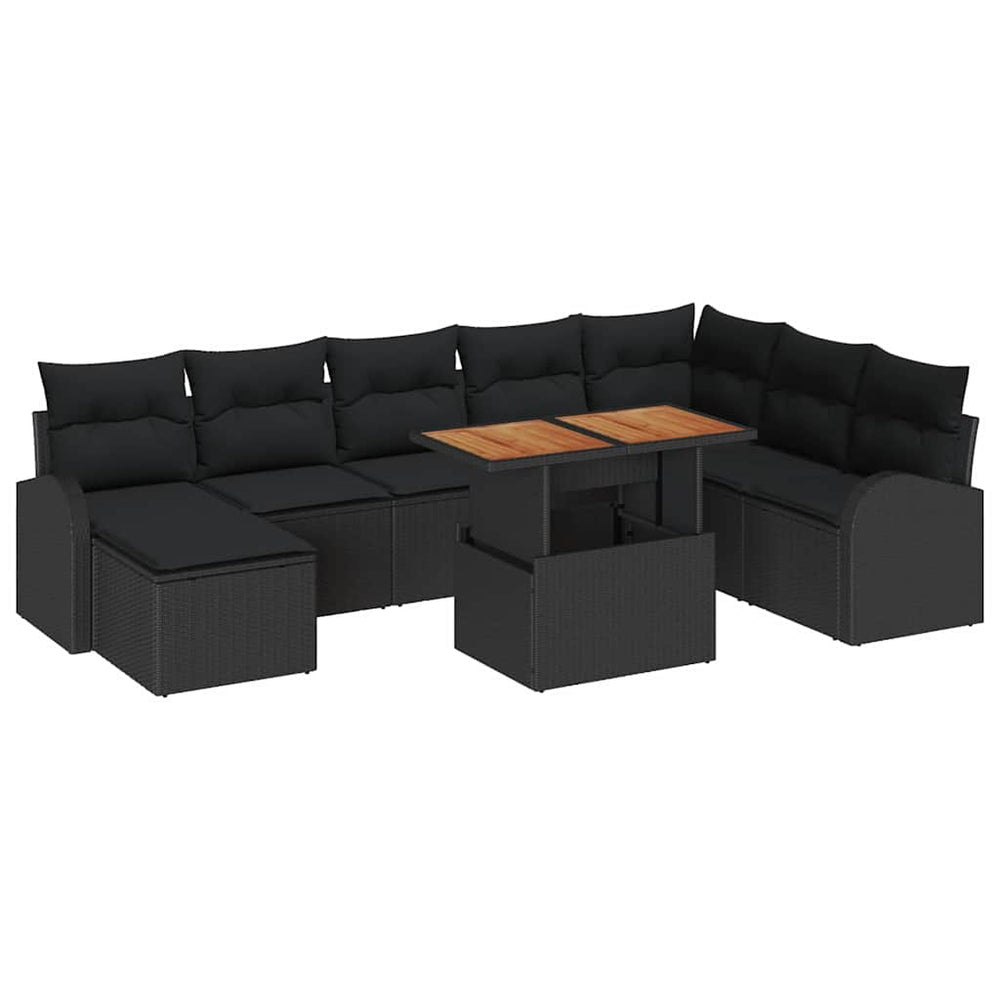 vidaXL Garden Sofa Set with Cushions 9 pcs Black