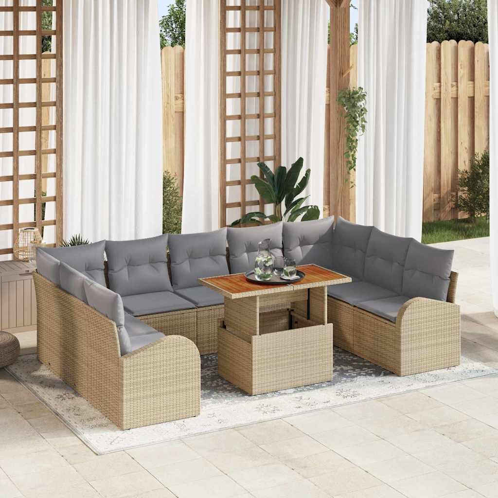 vidaXL Garden Sofa Set with Cushions 10 pcs Beige and Light Gray
