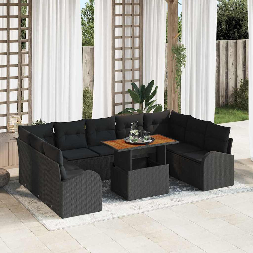 vidaXL Garden Sofa Set with Cushions 10 pcs Black