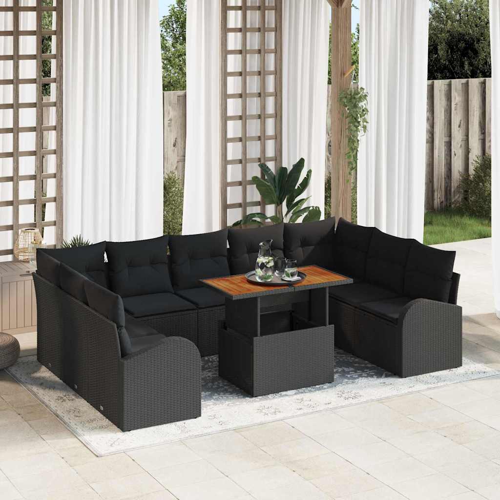 vidaXL Garden Sofa Set with Cushions 10 pcs Black