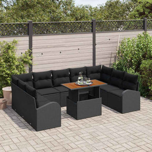 vidaXL Garden Sofa Set with Cushions 10 pcs Black