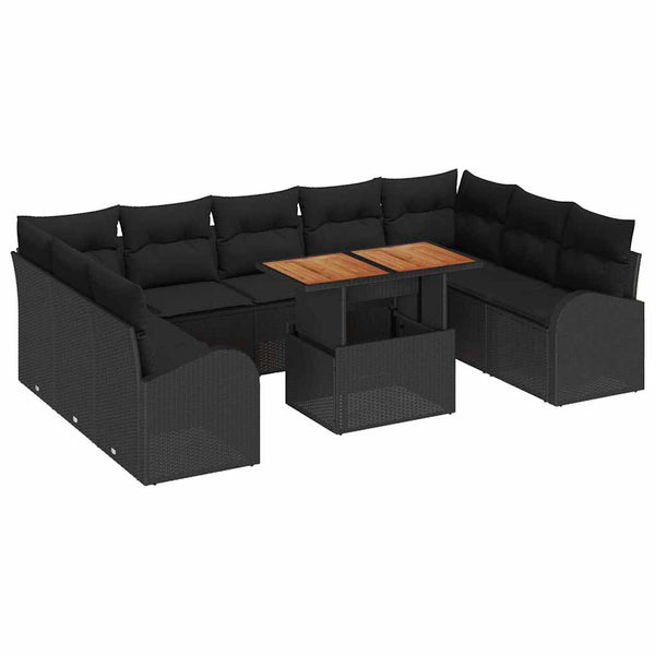 vidaXL Garden Sofa Set with Cushions 10 pcs Black