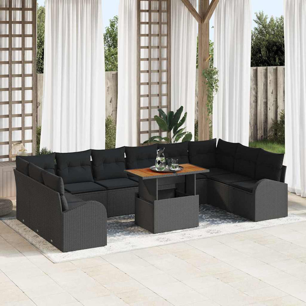 vidaXL Garden Sofa Set with Cushions 11 pcs Black