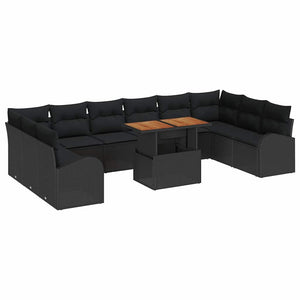 vidaXL Garden Sofa Set with Cushions 11 pcs Black