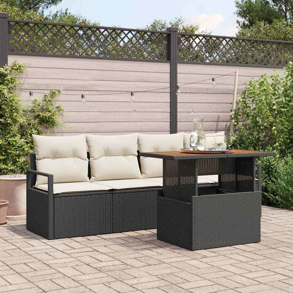 vidaXL Garden Sofa Set with Cushions 5 pcs Black and Cream