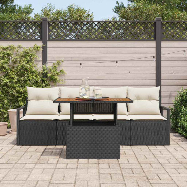 vidaXL Garden Sofa Set with Cushions 5 pcs Black and Cream